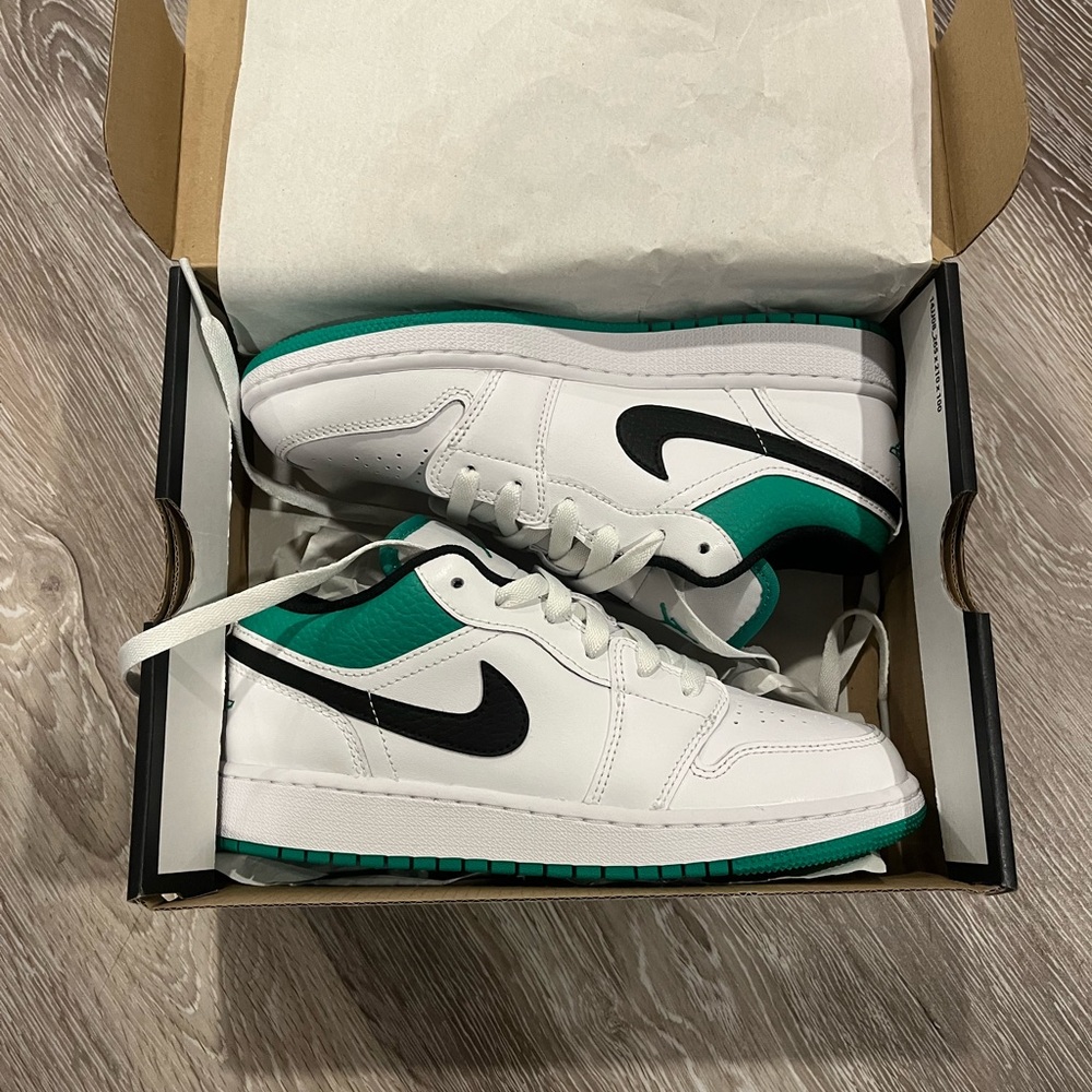 low green jordans new with box